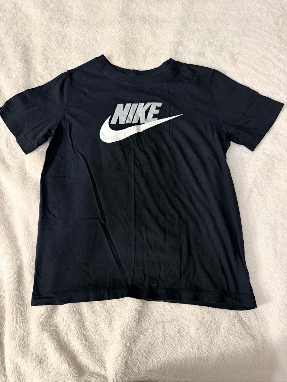 Nike Black Tee with White Swoosh - Kids Short Sleeve